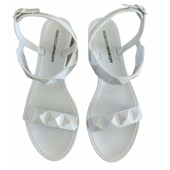 Rebecca Minkoff Womens Jana Ankle Strap Jelly Sandals Whiteβ Studs Buckle 5.5 - Picture 2 of 7